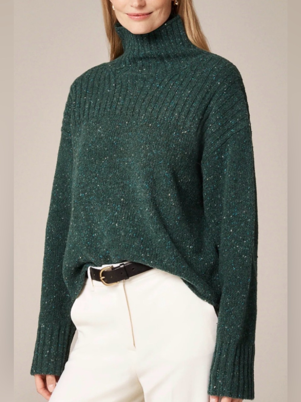 J. Crew Ribbed Turtleneck Donegal Wool Blend Sweater Forest S